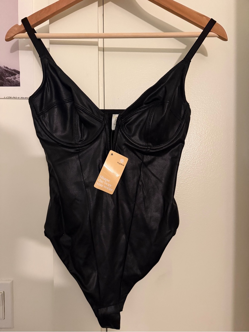 Black Faux Leather Underwire Bodysuit